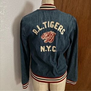 POLO RALPH LAUREN sz XL 18-20 Denim Letterman Jacket Tiger Embroidered